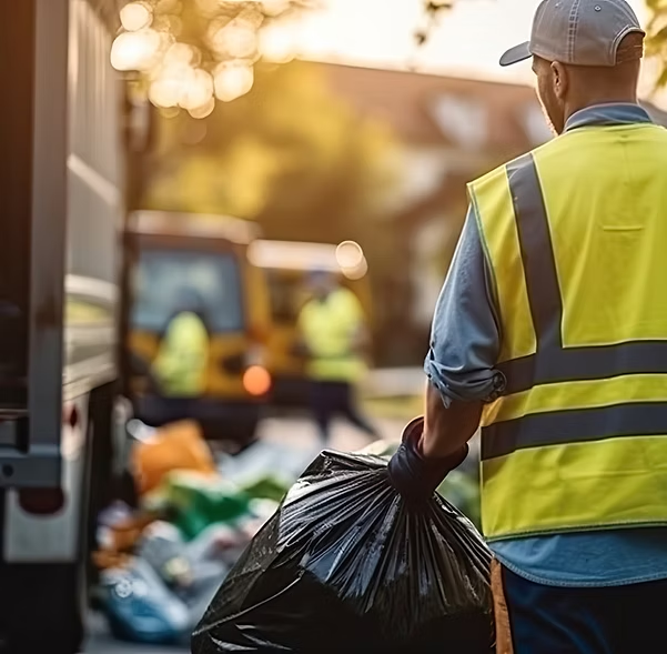 Junk removal worker in safety vest